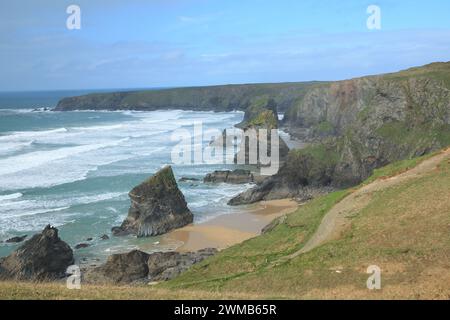 View of Bedruthan Steps, Cornwall, England, UK Stock Photo