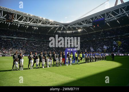 Torino, Italia. 25th Feb, 2024. players pose prior the before the Serie A soccer match between Juventus and Frosinone at the Allianz Stadium in Torino, north west Italy - Saturday, FEBRUARY 25, 2024. Sport - Soccer . (Photo by Marco Alpozzi/Lapresse) Credit: LaPresse/Alamy Live News Stock Photo