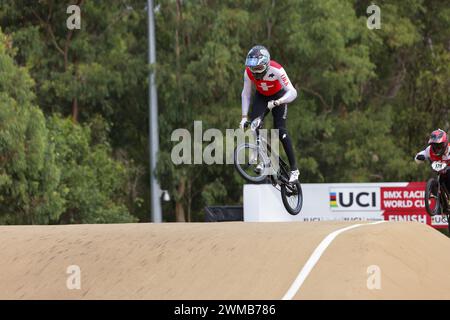 Brisbane, Australia. 25th February 2024. Cedric Butti (149 Switzerland) in action during Round 4 Men’s Elite UCI BMX Racing World Cup at the Sleeman Sports Complex. Credit: Matthew Starling / Alamy Live News Stock Photo