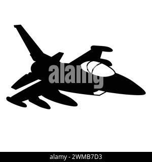 Fighter jet aircraft silhouette on white background, military plane vector design, plane icon in black and white. Airplane logo vector Stock Vector