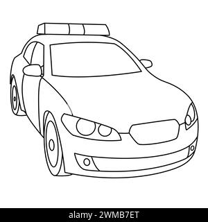 Police Car Coloring Page For Kids And Adults. Cartoon Cars Isolated on White Background. Vehicle Outline Vector Illustration Stock Vector