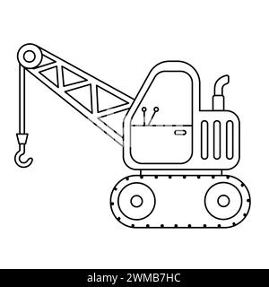 Crane Coloring Page. Construction Vehicle Coloring Book For Children. Cartoon Truck Vector Illustration. Icon Style With Black Outline. Logo Design Stock Vector