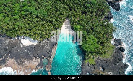 From above the amazing bateria beach at ilheu das rolas at Sao Tome,Africa Stock Photo