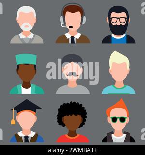 Set with people in flat style isolated on white background. Beautiful ...
