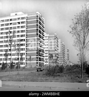 View a neighborhood of new apartment buildings in Bucharest, Socialist Republic of Romania, approx. 1978 Stock Photo