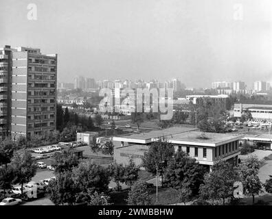 View a neighborhood of new apartment buildings in Bucharest, Socialist Republic of Romania, approx. 1978 Stock Photo