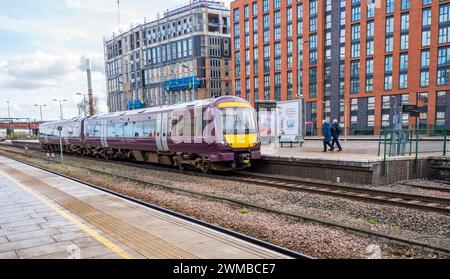East Midlands railway regional type British Rail Class 170 Turbostar diesel multiple unit passenger train at Nottingham railway station. Stock Photo