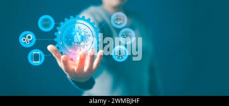 Ai technology, Artificial Intelligence. Technology smart robot AI, artificial intelligence by enter command prompt for generates something, Using comm Stock Photo