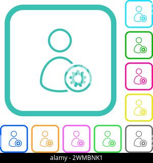 User settings outline vivid colored flat icons in curved borders on white background Stock Vector
