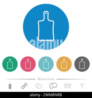 Cutting board outline flat white icons on round color backgrounds. 6 bonus icons included. Stock Vector