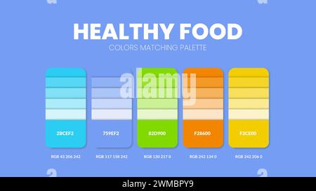 Color palette in healthy food colour theme collections. Color inspiration or colour chart with code template. Color combination set of RGB. Colors swa Stock Vector