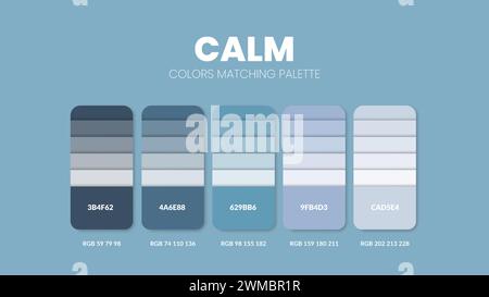 Color palette in calm colour theme collections. Color inspiration or colour chart with codes template. Color combination set of RGB. Colors swatch for Stock Vector