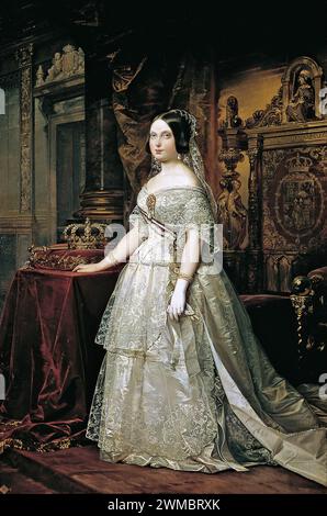 Isabella II (1830 – 1904) Queen of Spain from 1833 until her deposition in 1868. Portrait painting of Isabella II by Federico de Madrazo y Kuntz (1844). Stock Photo