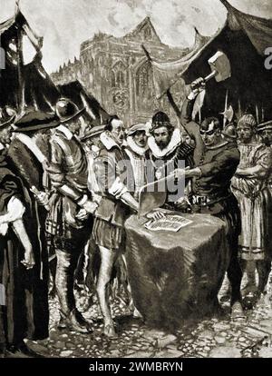 John Stubbs (Stubbe) (1544 – 1589) English Puritan, pamphleteer, during the Elizabethan era, whose right hand was cut off on 3 November 1579 following a conviction for "seditious writing". Stock Photo