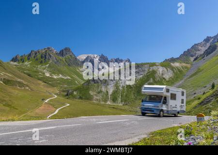 Vanlife, Route des Grandes Alpes near Col du Galibier, Hautes-Alpes, France Stock Photo