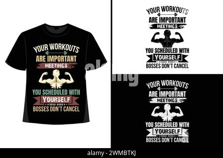 Gym motivational quote with grunge effect and barbell. Workout inspirational Poster Vector design for gym textile posters tshirt cover banner cards. Stock Vector