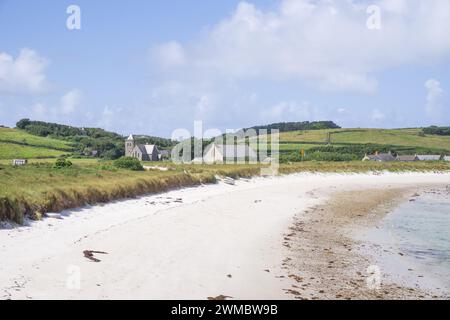Wite sand beaches and azure seas on the island of Tresco - Isles of Scilly, UK Stock Photo