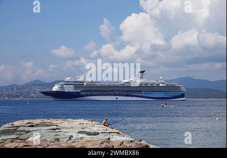 The cruise ship Marella Voyager operated by Marella Cruises photographed on her maiden voyage at anchor off San Raphael in France Stock Photo