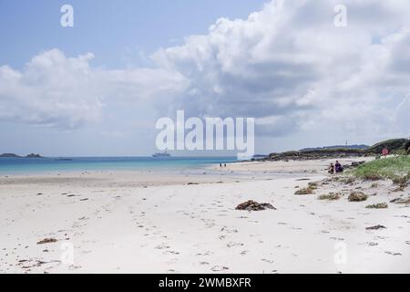 Wite sand beaches and azure seas on the island of Tresco - Isles of Scilly, UK Stock Photo