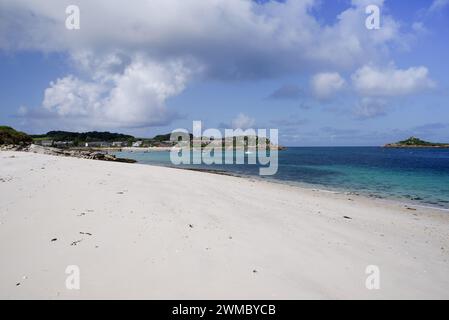 Wite sand beaches and azure seas on the island of Tresco - Isles of Scilly, UK Stock Photo