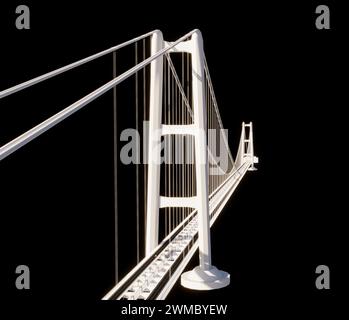 Bridge over the Strait of Messina, design and architecture, study of the deck, towers and suspensions. Architectural project. Sicily, Calabria. Italy Stock Photo