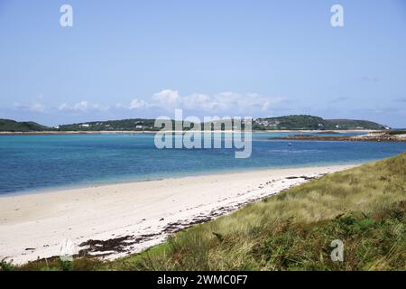 Wite sand beaches and azure seas on the island of Tresco - Isles of Scilly, UK Stock Photo