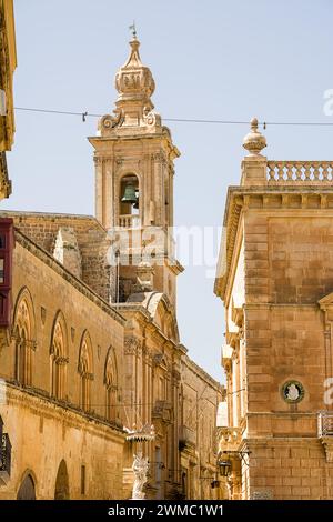 The Bell Tower of Church of the annunciation of our lady in Mdina, Malta Stock Photo