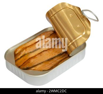 Can of sardines isolated on white background. Stock Photo