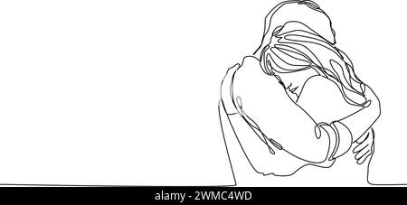 continuous single line drawing of man and woman hugging, line art vector illustration Stock Vector