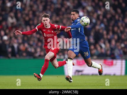 Liverpool's Conor Bradley (left) and Chelsea's Levi Colwill battle for ...