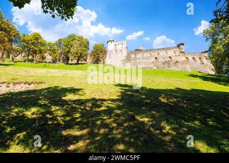 stara lubovna, slovakia - 28 aug 2016: medieval fortress on the hill in stara lubovta town. popular travel destination in slovakia. castle tour touris Stock Photo