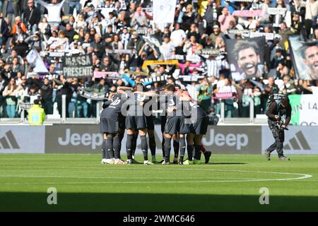Juventus  players during the match between Juventus FC and Frosinone Calcio on February 25 2024 at Allianz Stadium in Turin, Italy. Stock Photo