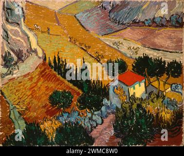 Gogh, Vincent van - Landscape with House and Ploughman 1889 Stock Photo