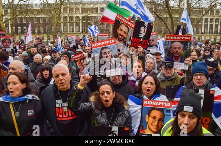 London, England, UK. 25th Feb, 2024. Protesters gather in Tavistock Square for a rally against terror and in support of Israeli hostages held by Hamas as the war in Gaza continues. (Credit Image: © Vuk Valcic/ZUMA Press Wire) EDITORIAL USAGE ONLY! Not for Commercial USAGE! Credit: ZUMA Press, Inc./Alamy Live News Stock Photo