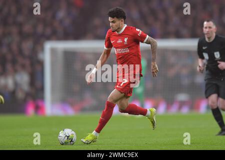 London on Sunday 25th February 2024.Liverpool's Luis Díaz during the Carabao Cup Final between Chelsea and Liverpool at Wembley Stadium, London on Sunday 25th February 2024. (Photo: Scott Llewellyn | MI News) Credit: MI News & Sport /Alamy Live News Stock Photo