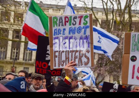 London, England, UK. 25th Feb, 2024. Protesters gather in Tavistock Square for a rally against terror and in support of Israeli hostages held by Hamas as the war in Gaza continues. (Credit Image: © Vuk Valcic/ZUMA Press Wire) EDITORIAL USAGE ONLY! Not for Commercial USAGE! Credit: ZUMA Press, Inc./Alamy Live News Stock Photo