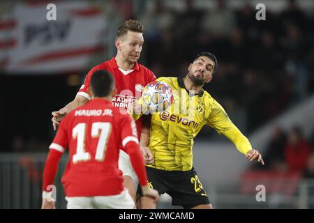 EINDHOVEN - (l-r) Luuk de Jong of PSV Eindhoven, Emre Can of Borussia Dortmund during the UEFA Champions League round of 16 match between PSV Eindhoven and Borussia Dortmund at the Phillips stadium on February 20, 2024 in Eindhoven, Netherlands. ANP | Hollandse Hoogte | Bart Stoutjesdijk Stock Photo