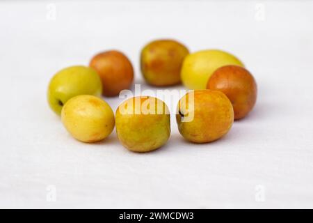 Top side view of Bair or Jujube fruit decorated in round shape isolated on white background. Stock Photo