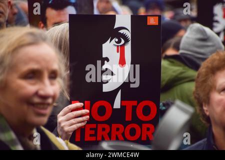 London, UK. 25th February 2024. Protesters gather in Tavistock Square for a rally against terror and in support of Israeli hostages held by Hamas as the war in Gaza continues. Credit: Vuk Valcic/Alamy Live News Stock Photo