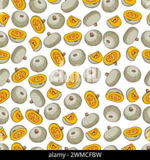 Seamless pattern with Confection squash. Winter squash. Cucurbita maxima. Vegetables. Cartoon style. Isolated vector illustration. Stock Vector