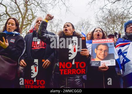 London, UK. 25th February 2024. Protesters gather in Tavistock Square for a rally against terror and in support of Israeli hostages held by Hamas as the war in Gaza continues. Credit: Vuk Valcic/Alamy Live News Stock Photo