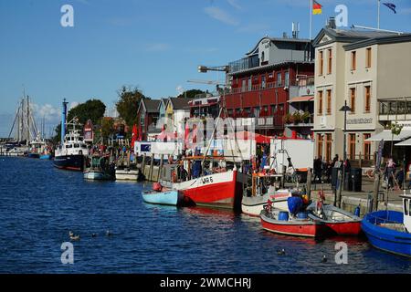 The Old Stream in the harbor of Warnemuende Stock Photo