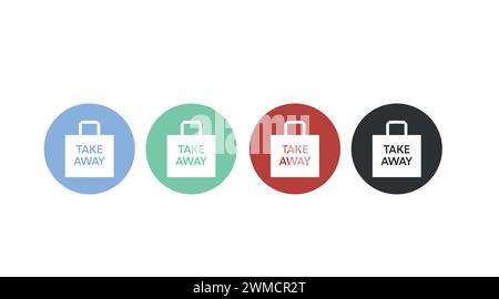 Take Away Icon Set. Vector isolated flat editable set of take away bags illustrations Stock Vector