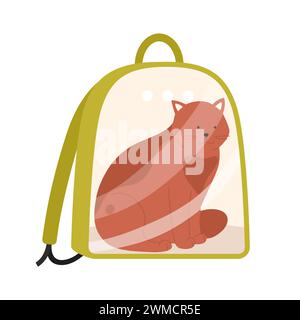 Cat in travel carrier bag. Travelling together with pet, pet friendly transport cartoon vector illustration Stock Vector