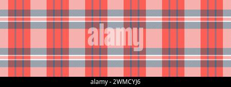 Carpet pattern textile plaid, minimalist check seamless texture. Curved fabric vector tartan background in red and white color. Stock Vector