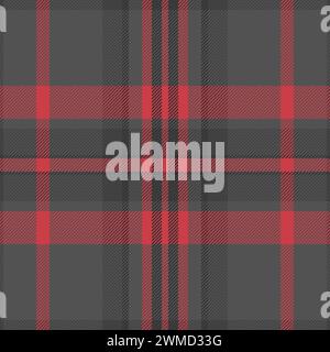 Tartan pattern vector of textile seamless texture with a plaid background fabric check in grey and red colors. Stock Vector