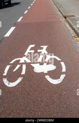 Painted road sign indicating a cycling lane in the Netherlands Stock Photo