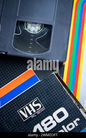 Pile of VHS video cassettes Stock Photo