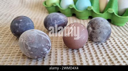 Naturally dyed Easter eggs in red wine Stock Photo