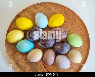 Naturally dyed Easter eggs in red wine Stock Photo